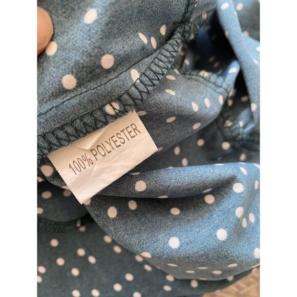 Retro Dress XL Polkadot Teal Blue White Ruffle Shift Mid Length - Picture 8 of 8